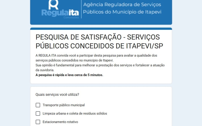 Regula Ita cria pesquisa de satisfação online dos serviços públicos de Itapevi